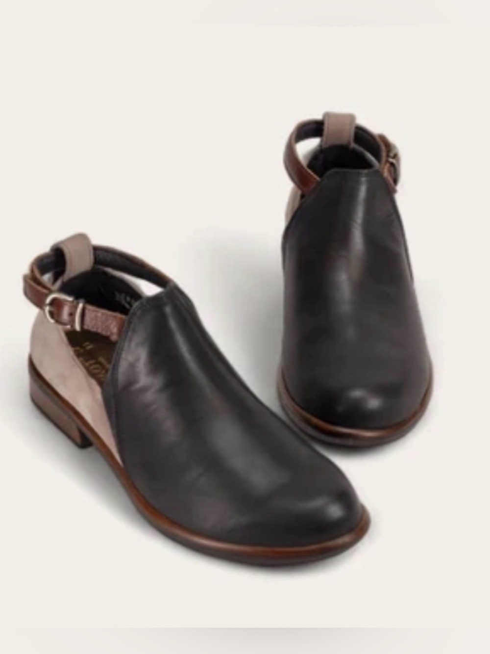Naot Kamsin Aura Leather Black Raven/Stone Nubuck Slingback Ankle Shoes EU 36